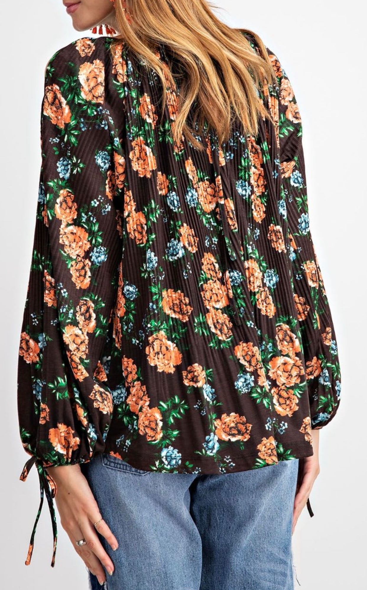 Flowy cold shoulder floral top