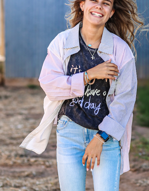 Ann Colorblock button down top