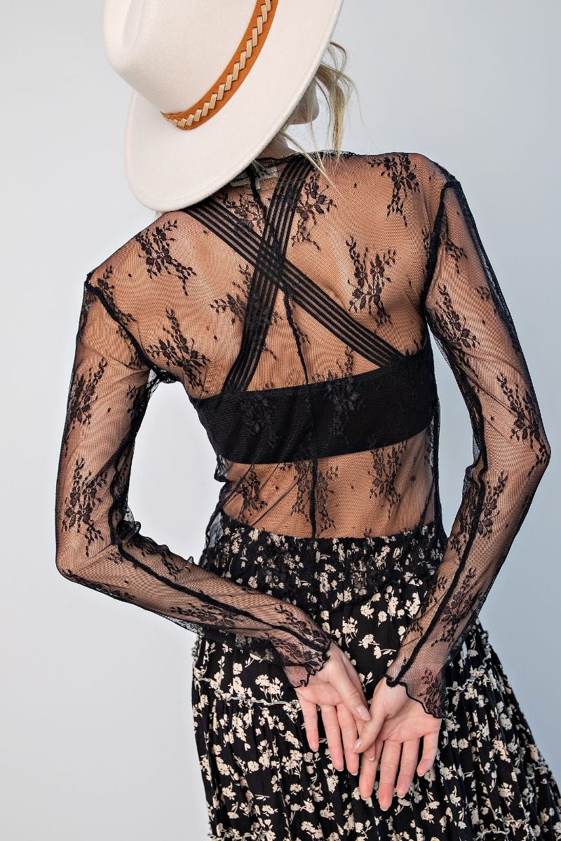 Nice Fit Lace Layering Top - Black