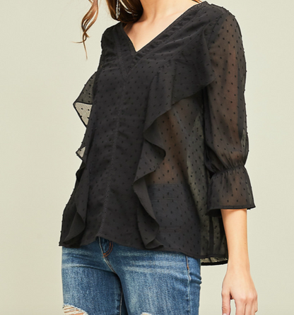 Swiss Dot V-Neck Top