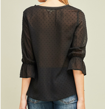 Swiss Dot V-Neck Top